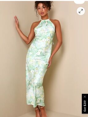 Glowing presence green satin Halter Dress